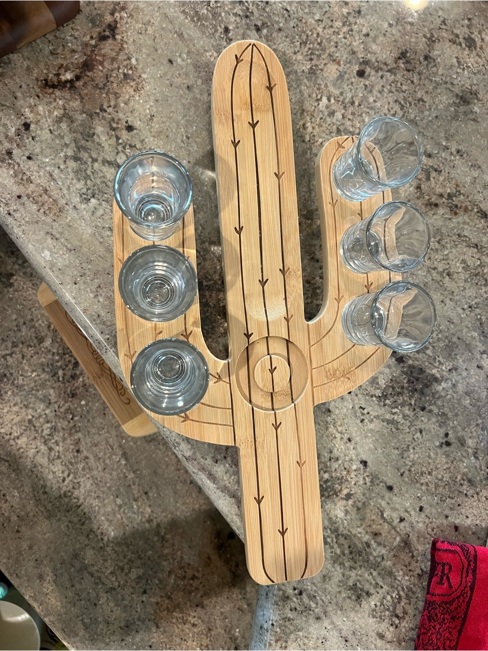 Wooden Cactus Shot Glass Serving Tray - Natural Bamboo